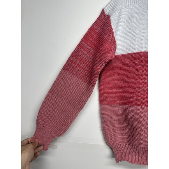SHEIN Women’s Color Block Sweater Size Large Pink Red White Knit Pullover - Picture 2 of 9